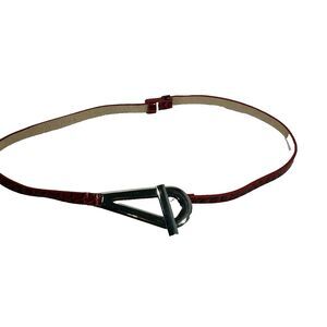 White House Black Market Red Faux Thin Leather Belt Silver XS/S Silver Loop
